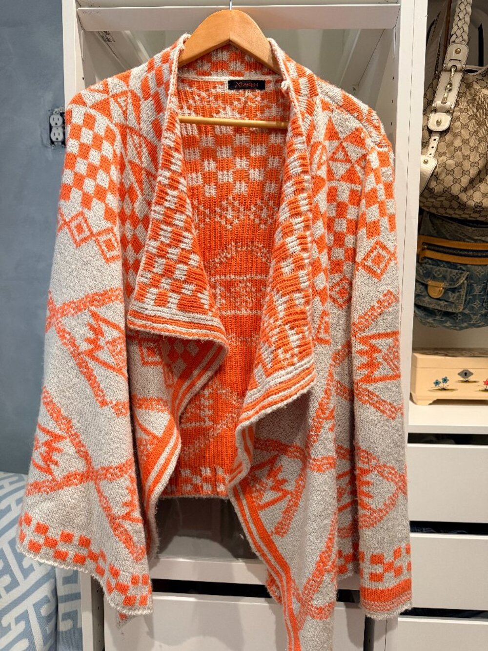🧡 XTAREN Orange Aztec Print Waterfall Cardigan